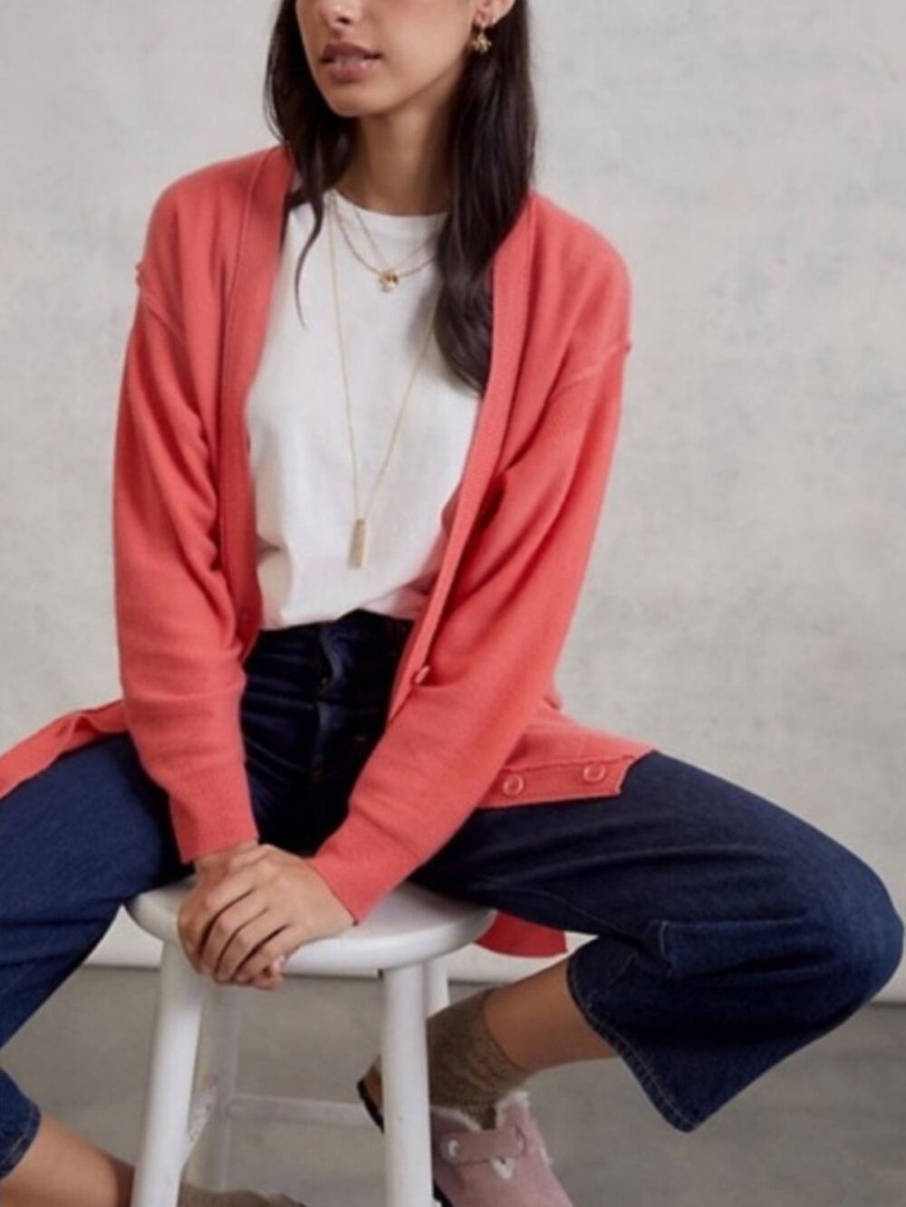 Anthropologie Pilcro 100% Cashmere Kelly V-Neck Button Front Cardigan Small Pink